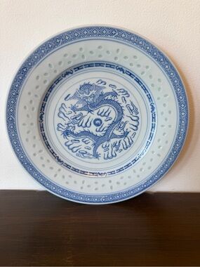 Blue Dragon Porcelain Serving Plate - White and Blue